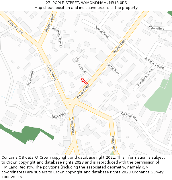 27, POPLE STREET, WYMONDHAM, NR18 0PS: Location map and indicative extent of plot