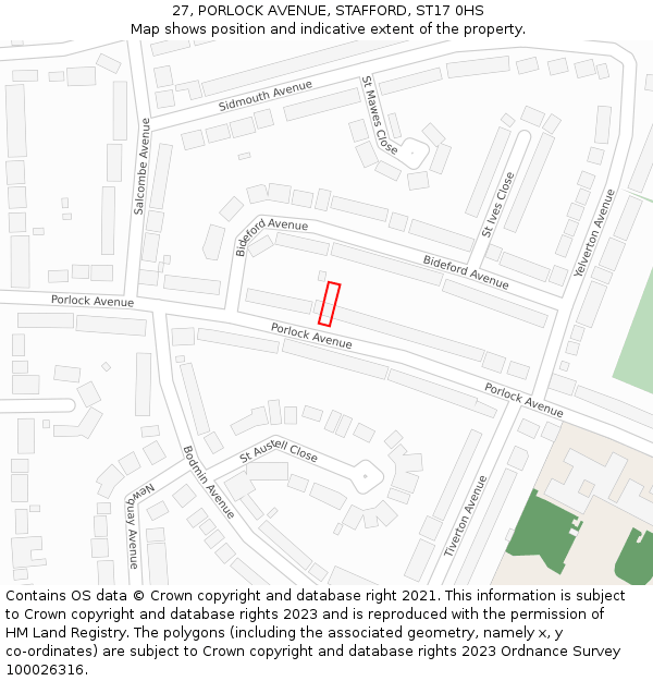 27, PORLOCK AVENUE, STAFFORD, ST17 0HS: Location map and indicative extent of plot