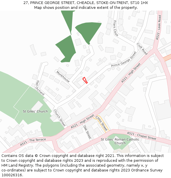 27, PRINCE GEORGE STREET, CHEADLE, STOKE-ON-TRENT, ST10 1HX: Location map and indicative extent of plot