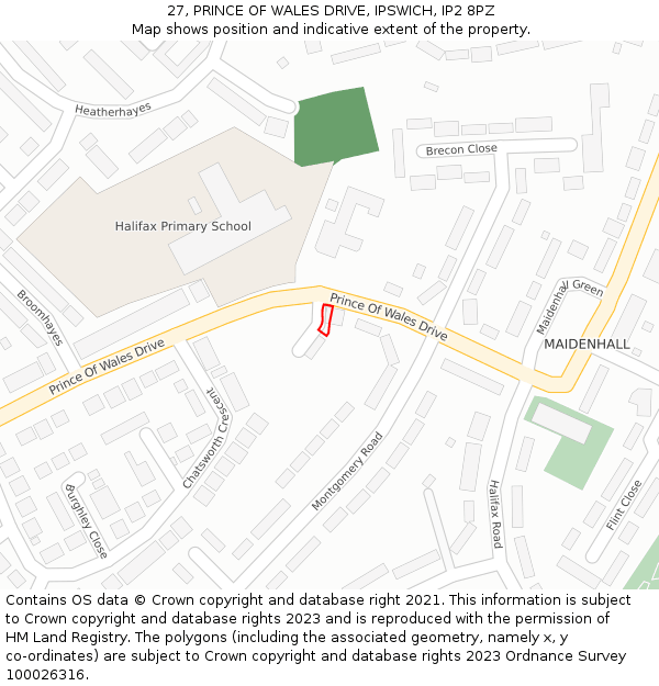 27, PRINCE OF WALES DRIVE, IPSWICH, IP2 8PZ: Location map and indicative extent of plot
