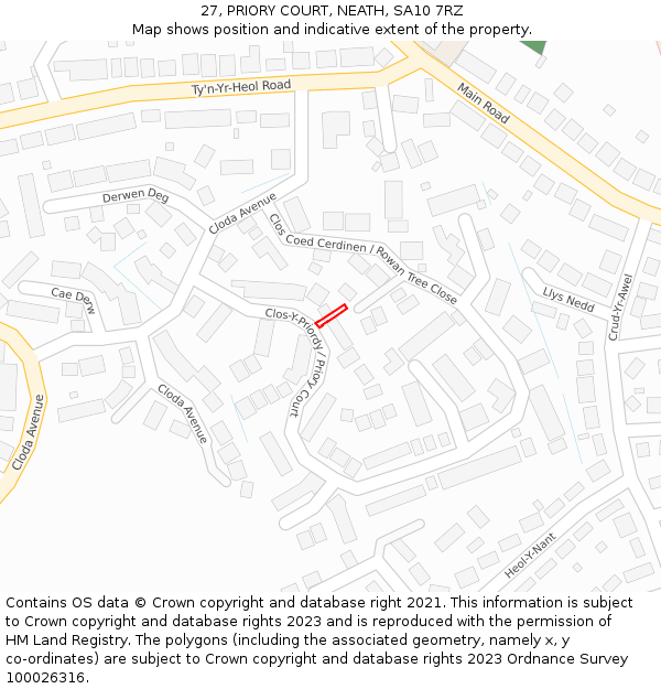 27, PRIORY COURT, NEATH, SA10 7RZ: Location map and indicative extent of plot