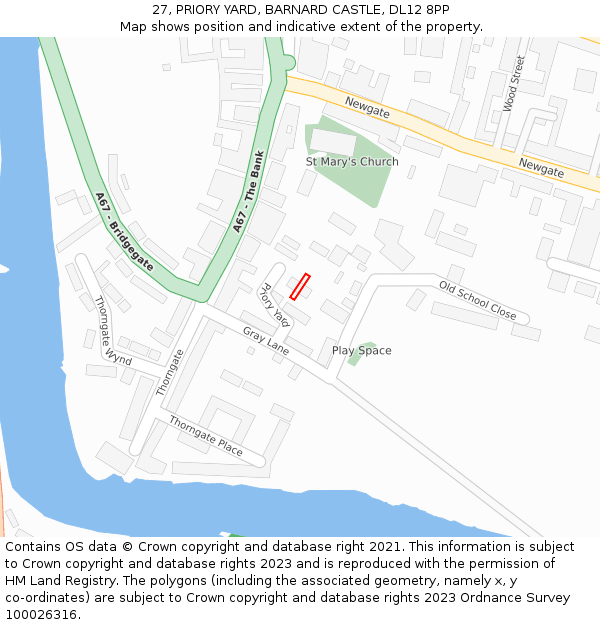 27, PRIORY YARD, BARNARD CASTLE, DL12 8PP: Location map and indicative extent of plot