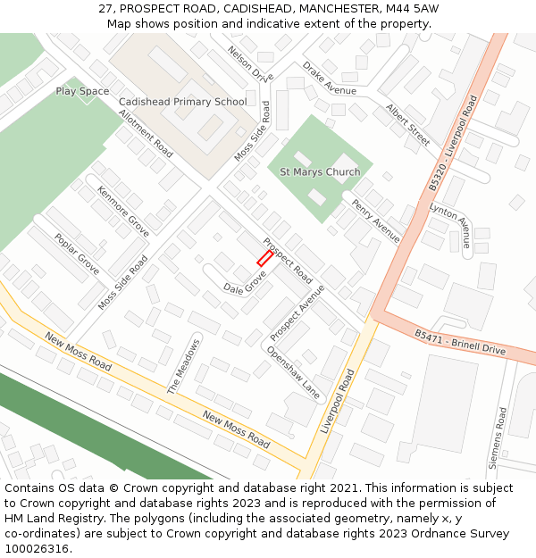 27, PROSPECT ROAD, CADISHEAD, MANCHESTER, M44 5AW: Location map and indicative extent of plot