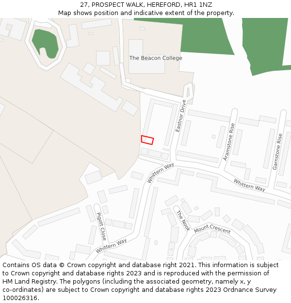 27, PROSPECT WALK, HEREFORD, HR1 1NZ: Location map and indicative extent of plot