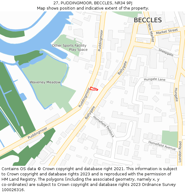 27, PUDDINGMOOR, BECCLES, NR34 9PJ: Location map and indicative extent of plot
