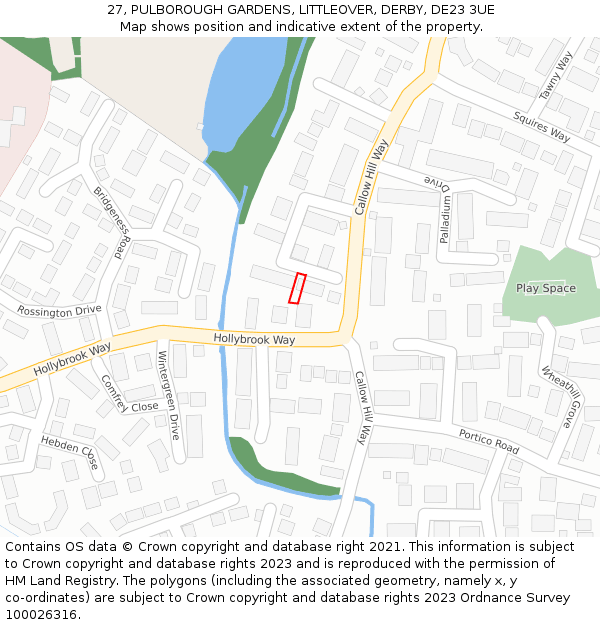 27, PULBOROUGH GARDENS, LITTLEOVER, DERBY, DE23 3UE: Location map and indicative extent of plot