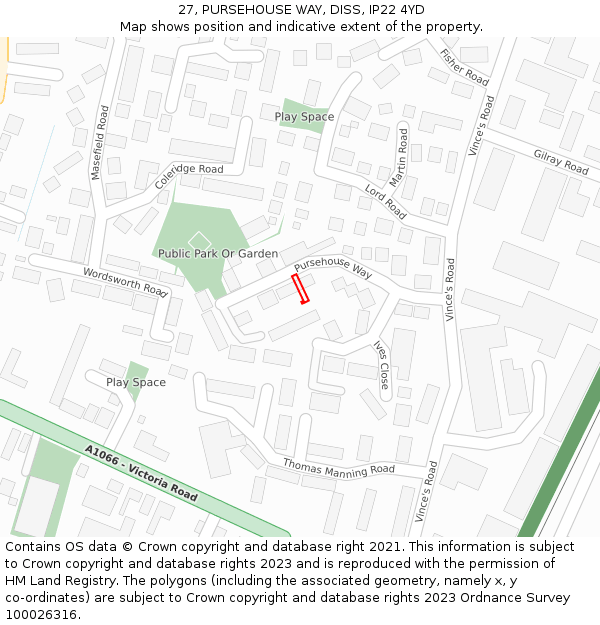 27, PURSEHOUSE WAY, DISS, IP22 4YD: Location map and indicative extent of plot