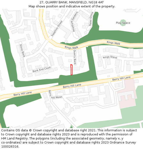 27, QUARRY BANK, MANSFIELD, NG18 4AT: Location map and indicative extent of plot