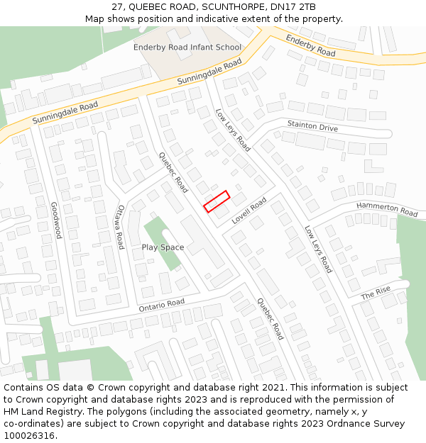 27, QUEBEC ROAD, SCUNTHORPE, DN17 2TB: Location map and indicative extent of plot