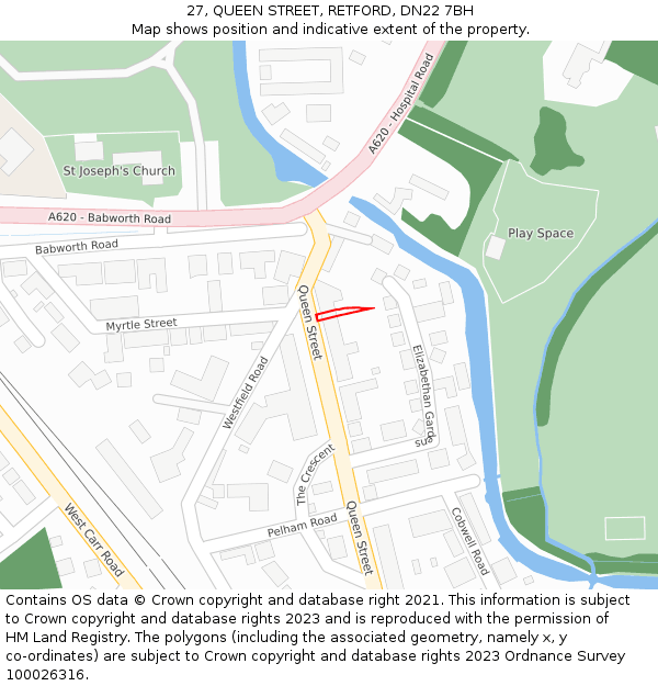 27, QUEEN STREET, RETFORD, DN22 7BH: Location map and indicative extent of plot