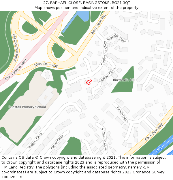 27, RAPHAEL CLOSE, BASINGSTOKE, RG21 3QT: Location map and indicative extent of plot