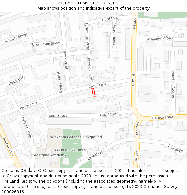27, RASEN LANE, LINCOLN, LN1 3EZ: Location map and indicative extent of plot
