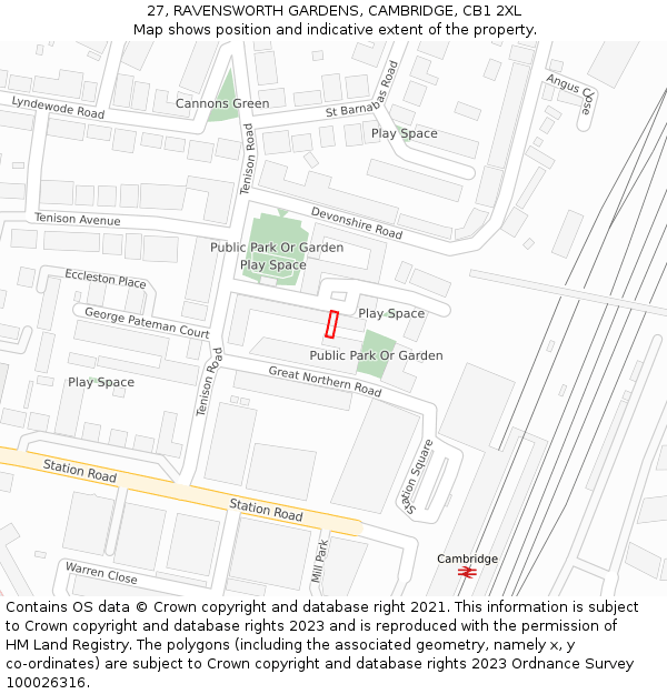 27, RAVENSWORTH GARDENS, CAMBRIDGE, CB1 2XL: Location map and indicative extent of plot