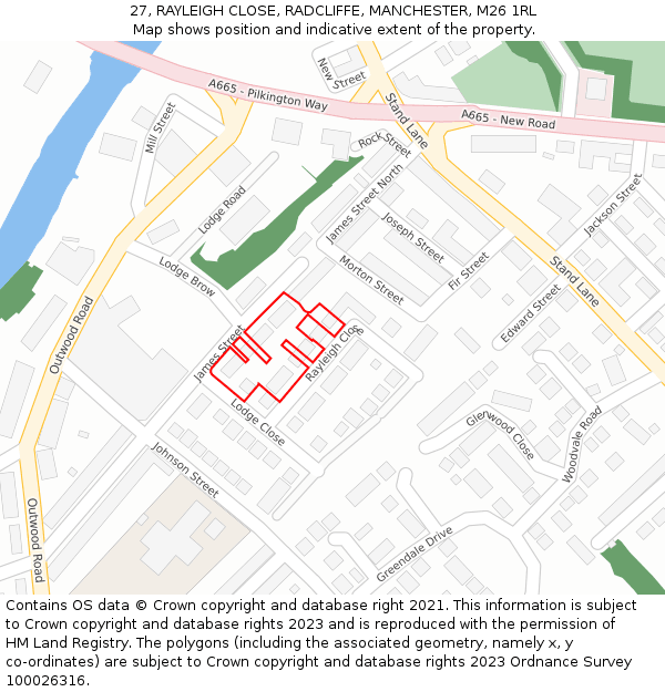 27, RAYLEIGH CLOSE, RADCLIFFE, MANCHESTER, M26 1RL: Location map and indicative extent of plot