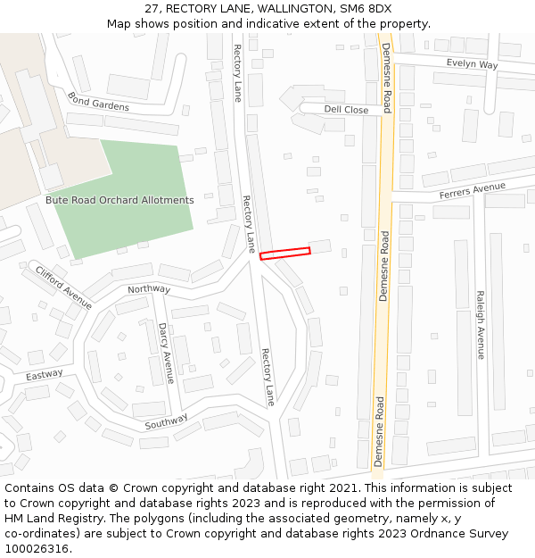 27, RECTORY LANE, WALLINGTON, SM6 8DX: Location map and indicative extent of plot