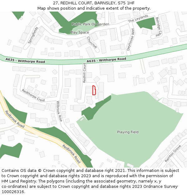 27, REDHILL COURT, BARNSLEY, S75 1HF: Location map and indicative extent of plot