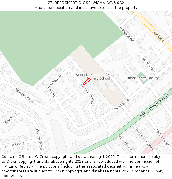 27, REEDSMERE CLOSE, WIGAN, WN5 9DX: Location map and indicative extent of plot
