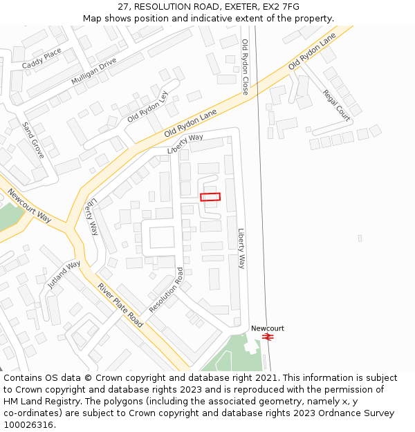 27, RESOLUTION ROAD, EXETER, EX2 7FG: Location map and indicative extent of plot