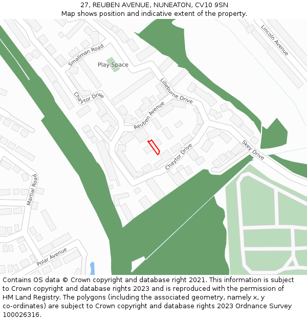 27, REUBEN AVENUE, NUNEATON, CV10 9SN: Location map and indicative extent of plot