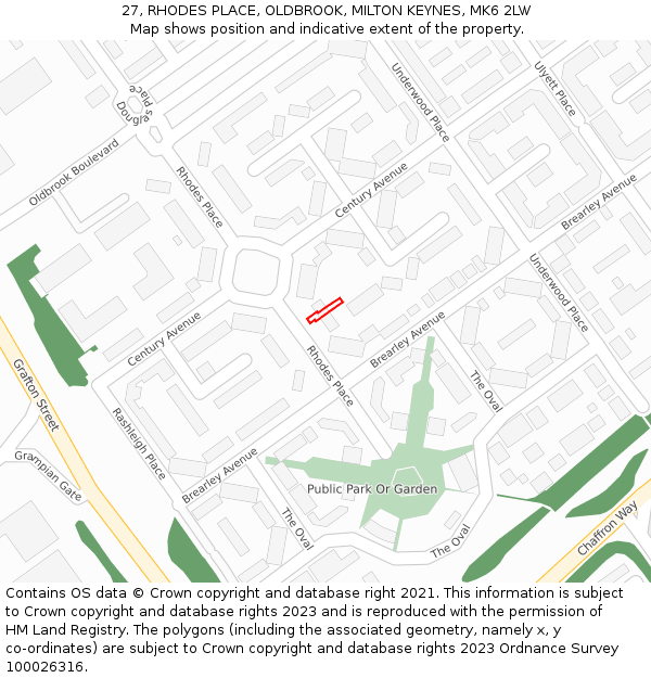 27, RHODES PLACE, OLDBROOK, MILTON KEYNES, MK6 2LW: Location map and indicative extent of plot