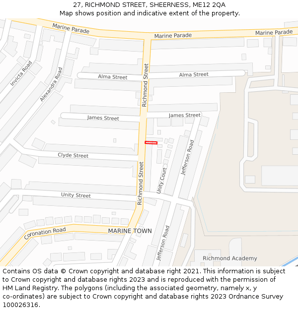 27, RICHMOND STREET, SHEERNESS, ME12 2QA: Location map and indicative extent of plot