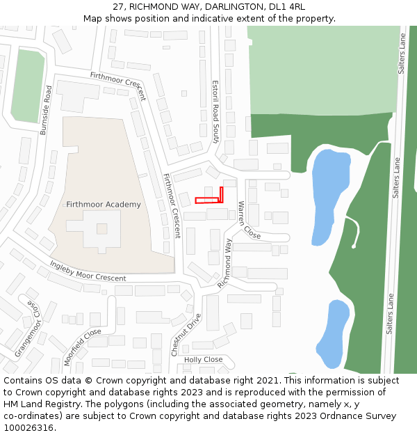 27, RICHMOND WAY, DARLINGTON, DL1 4RL: Location map and indicative extent of plot