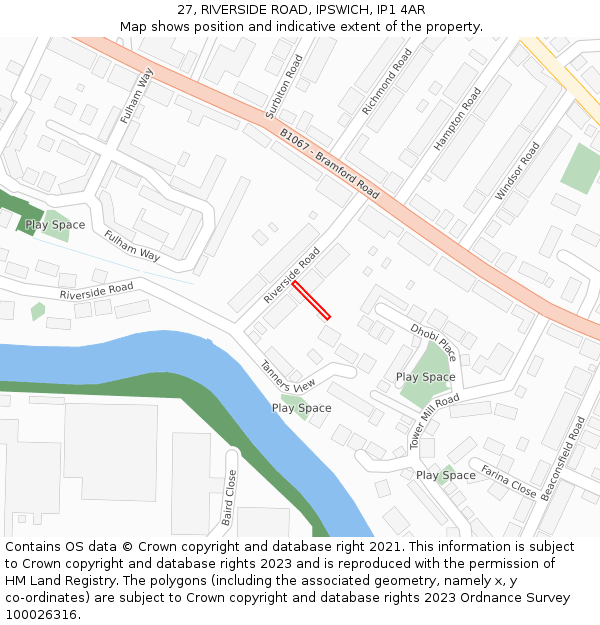 27, RIVERSIDE ROAD, IPSWICH, IP1 4AR: Location map and indicative extent of plot