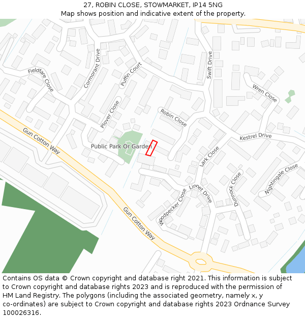 27, ROBIN CLOSE, STOWMARKET, IP14 5NG: Location map and indicative extent of plot
