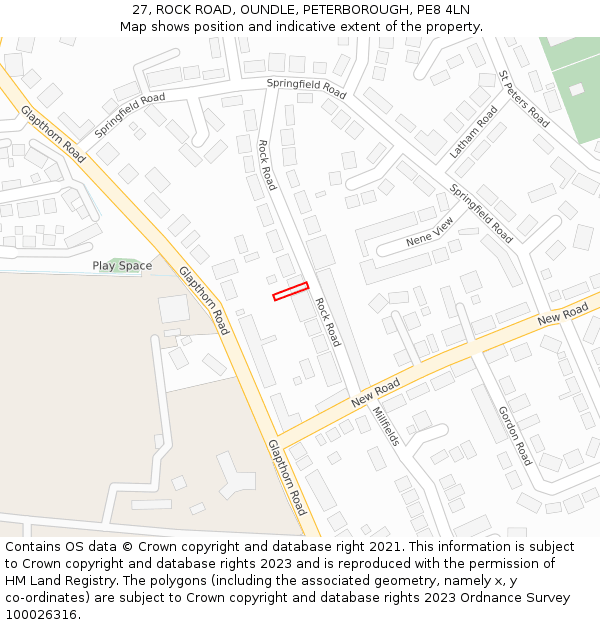 27, ROCK ROAD, OUNDLE, PETERBOROUGH, PE8 4LN: Location map and indicative extent of plot