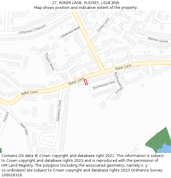 27, ROKER LANE, PUDSEY, LS28 9NA: Location map and indicative extent of plot