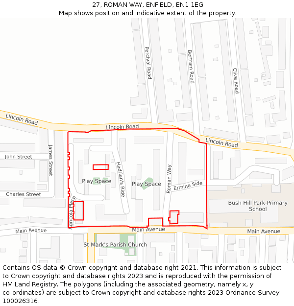 27, ROMAN WAY, ENFIELD, EN1 1EG: Location map and indicative extent of plot