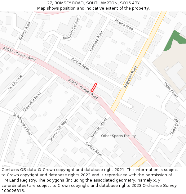 27, ROMSEY ROAD, SOUTHAMPTON, SO16 4BY: Location map and indicative extent of plot