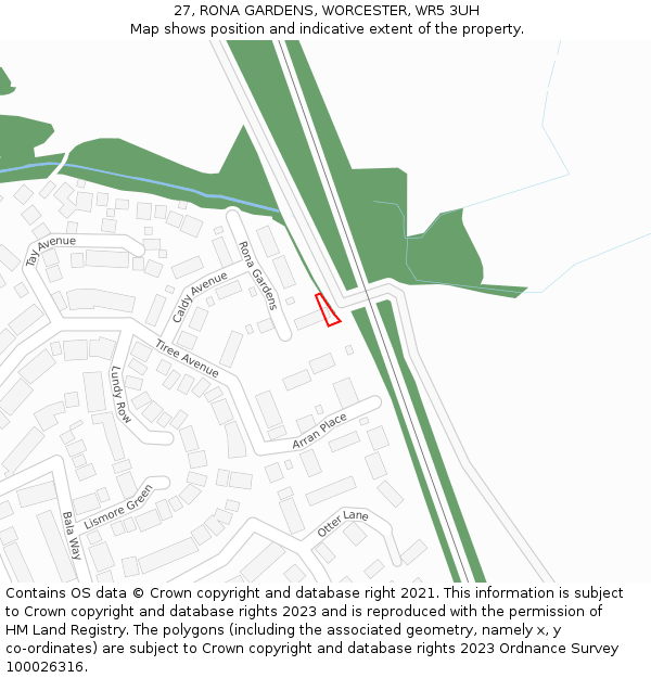 27, RONA GARDENS, WORCESTER, WR5 3UH: Location map and indicative extent of plot