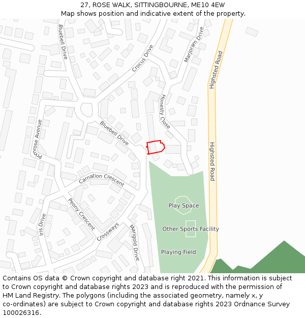 27, ROSE WALK, SITTINGBOURNE, ME10 4EW: Location map and indicative extent of plot