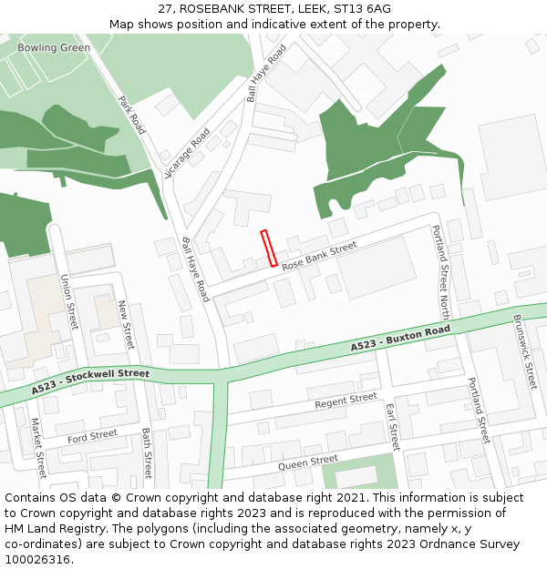 27, ROSEBANK STREET, LEEK, ST13 6AG: Location map and indicative extent of plot