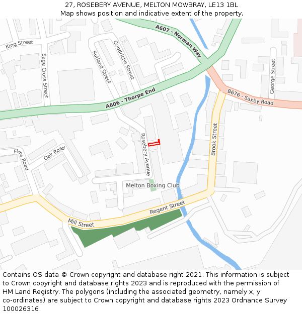 27, ROSEBERY AVENUE, MELTON MOWBRAY, LE13 1BL: Location map and indicative extent of plot