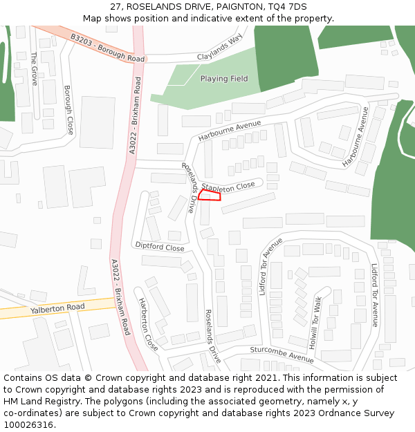 27, ROSELANDS DRIVE, PAIGNTON, TQ4 7DS: Location map and indicative extent of plot