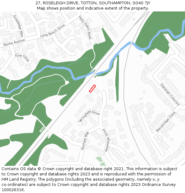 27, ROSELEIGH DRIVE, TOTTON, SOUTHAMPTON, SO40 7JY: Location map and indicative extent of plot