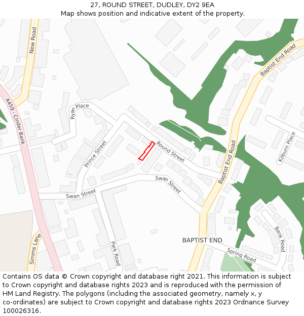 27, ROUND STREET, DUDLEY, DY2 9EA: Location map and indicative extent of plot