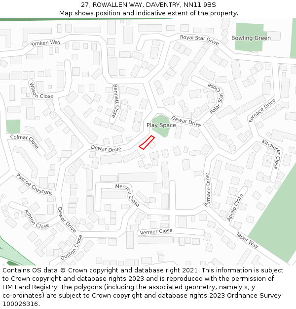 27, ROWALLEN WAY, DAVENTRY, NN11 9BS: Location map and indicative extent of plot