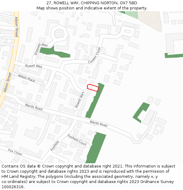 27, ROWELL WAY, CHIPPING NORTON, OX7 5BD: Location map and indicative extent of plot