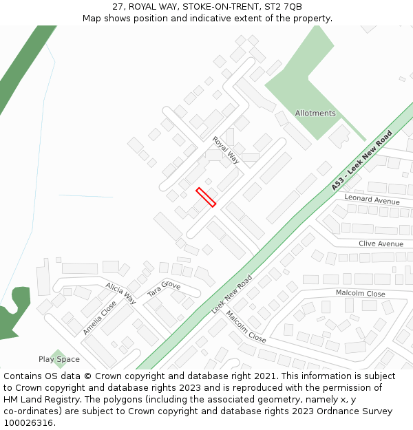 27, ROYAL WAY, STOKE-ON-TRENT, ST2 7QB: Location map and indicative extent of plot