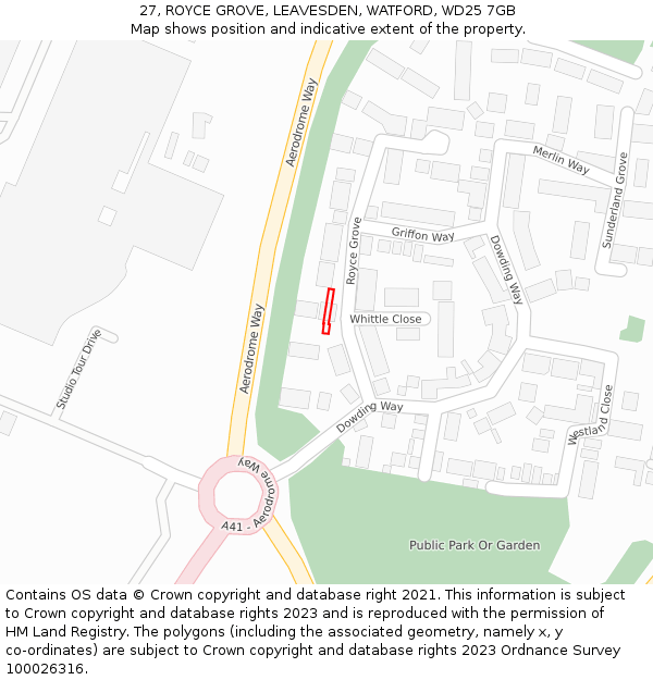 27, ROYCE GROVE, LEAVESDEN, WATFORD, WD25 7GB: Location map and indicative extent of plot