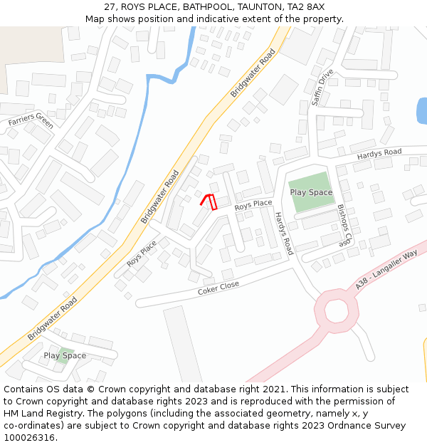27, ROYS PLACE, BATHPOOL, TAUNTON, TA2 8AX: Location map and indicative extent of plot