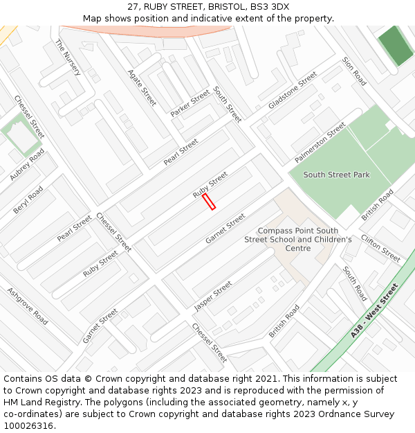 27, RUBY STREET, BRISTOL, BS3 3DX: Location map and indicative extent of plot