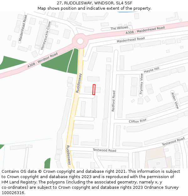 27, RUDDLESWAY, WINDSOR, SL4 5SF: Location map and indicative extent of plot