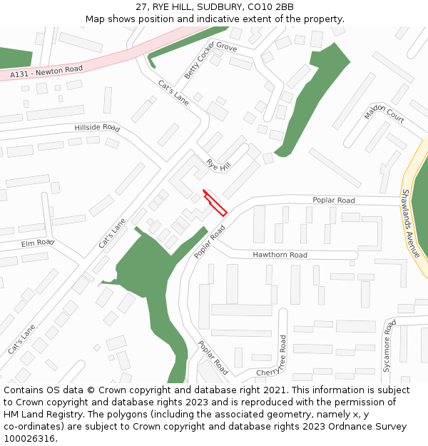 27, RYE HILL, SUDBURY, CO10 2BB: Location map and indicative extent of plot