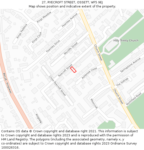 27, RYECROFT STREET, OSSETT, WF5 9EJ: Location map and indicative extent of plot