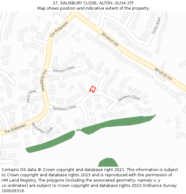27, SALISBURY CLOSE, ALTON, GU34 2TF: Location map and indicative extent of plot