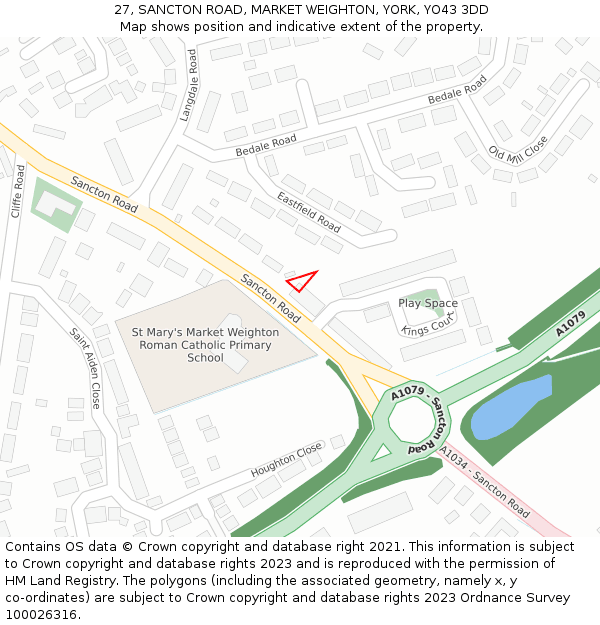 27, SANCTON ROAD, MARKET WEIGHTON, YORK, YO43 3DD: Location map and indicative extent of plot